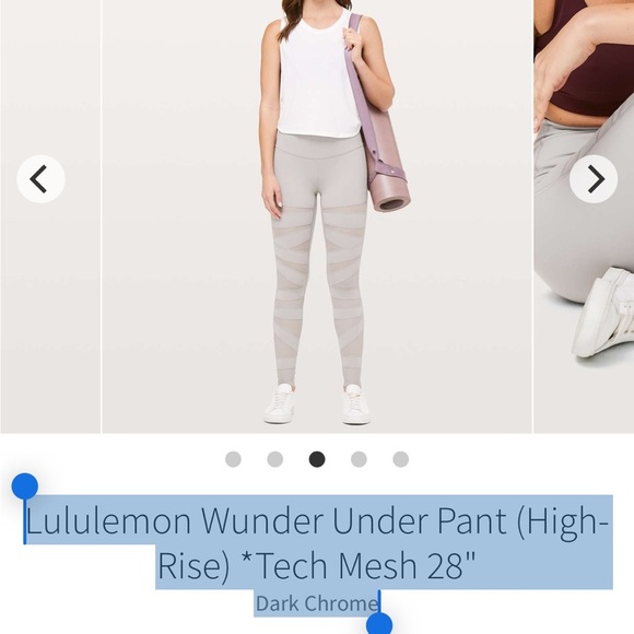 Lululemon Wunder Under Pant (High-Rise) *Tech Mesh 28" Dark Chrome Leggings  6 - Picture 10 of 11